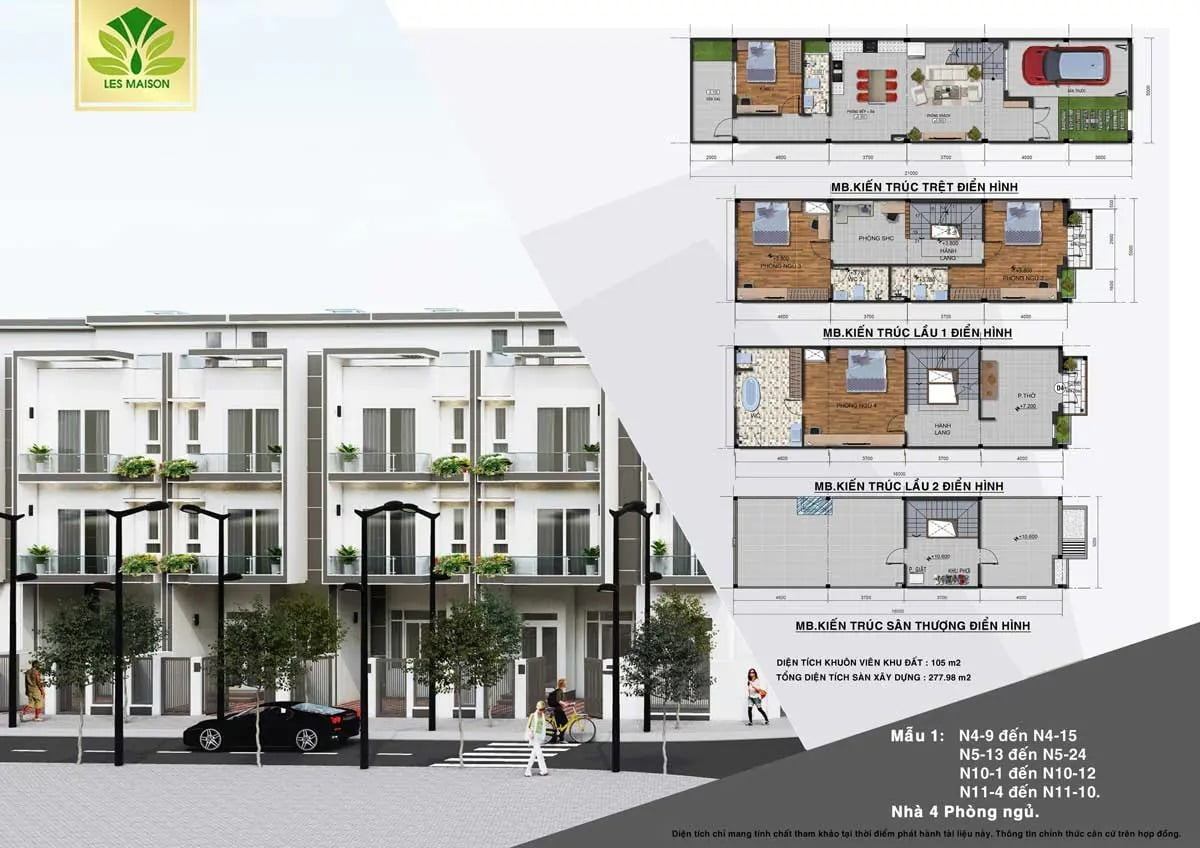Quy cách xây dựng và thiết kế chi tiết mẫu 1 nhà phố liên kế Les Maison Bình Chánh