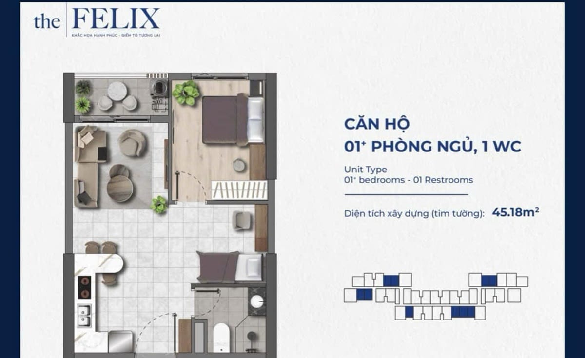The Felix Bình Dương 12 Thiết kế chi tiết căn hộ 1 Phòng ngủ The Felix Thuận An